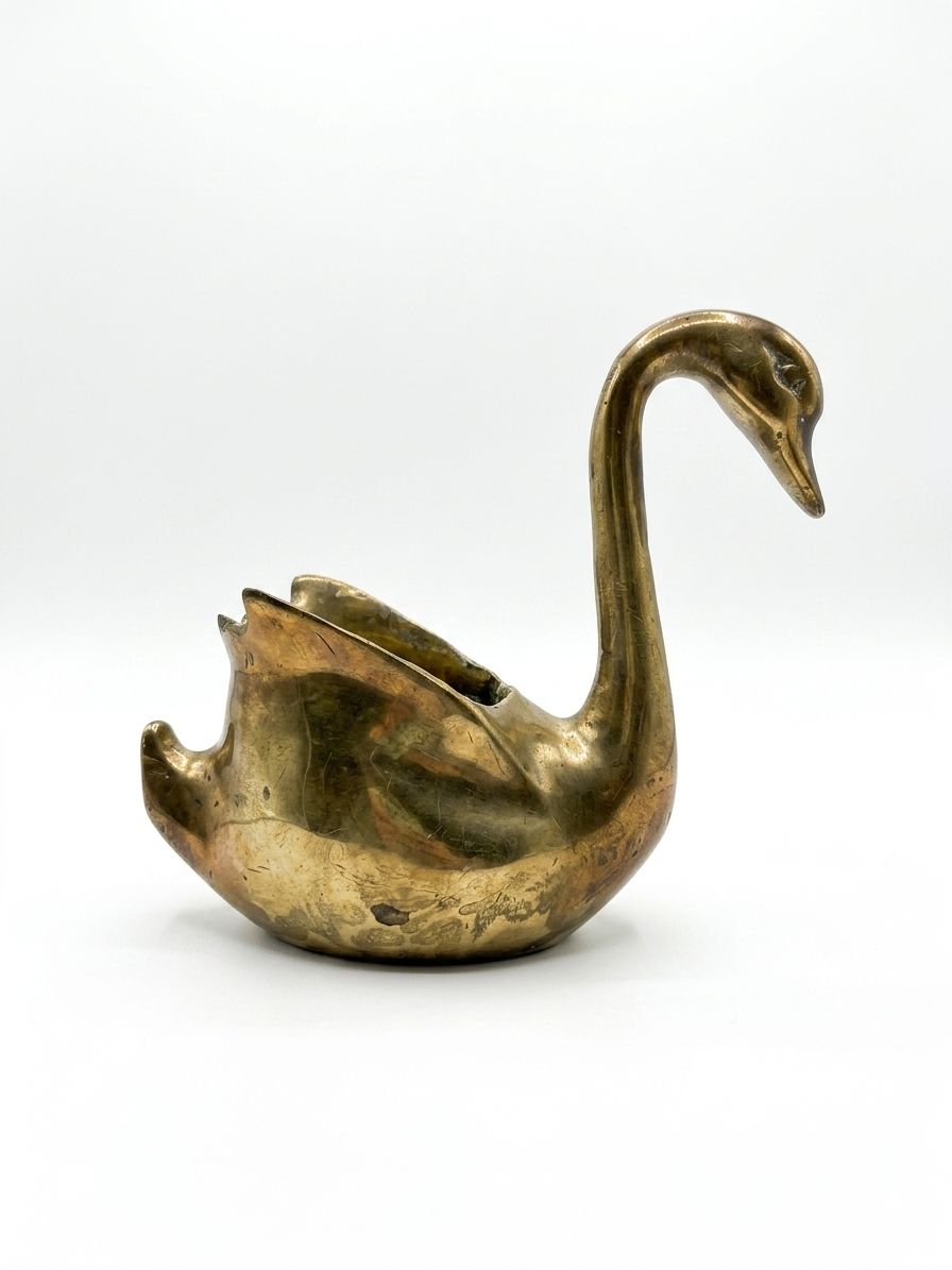 Ancien cygne vide-poche en laiton vintage