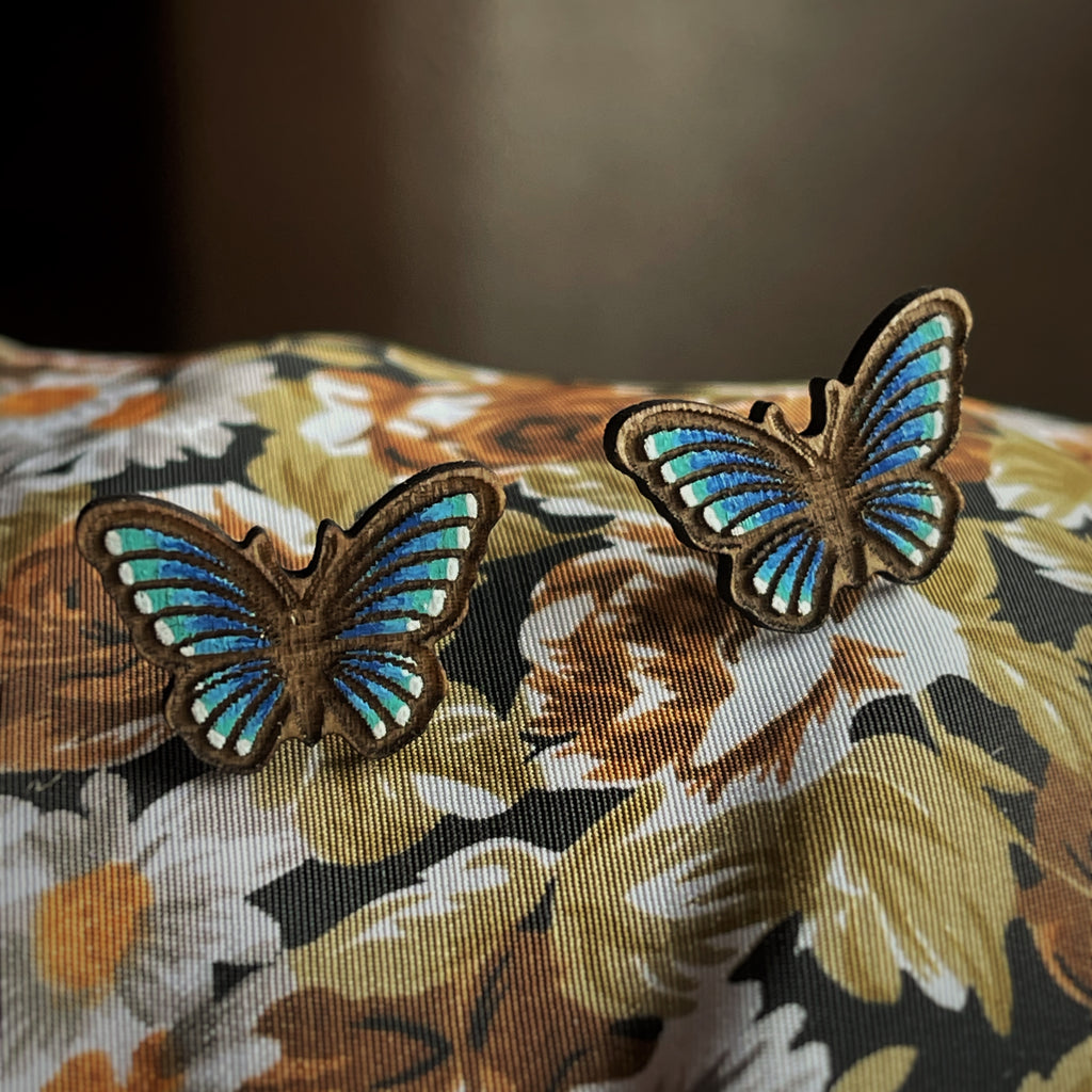 Boucles d’oreilles puces - Papillons bleus