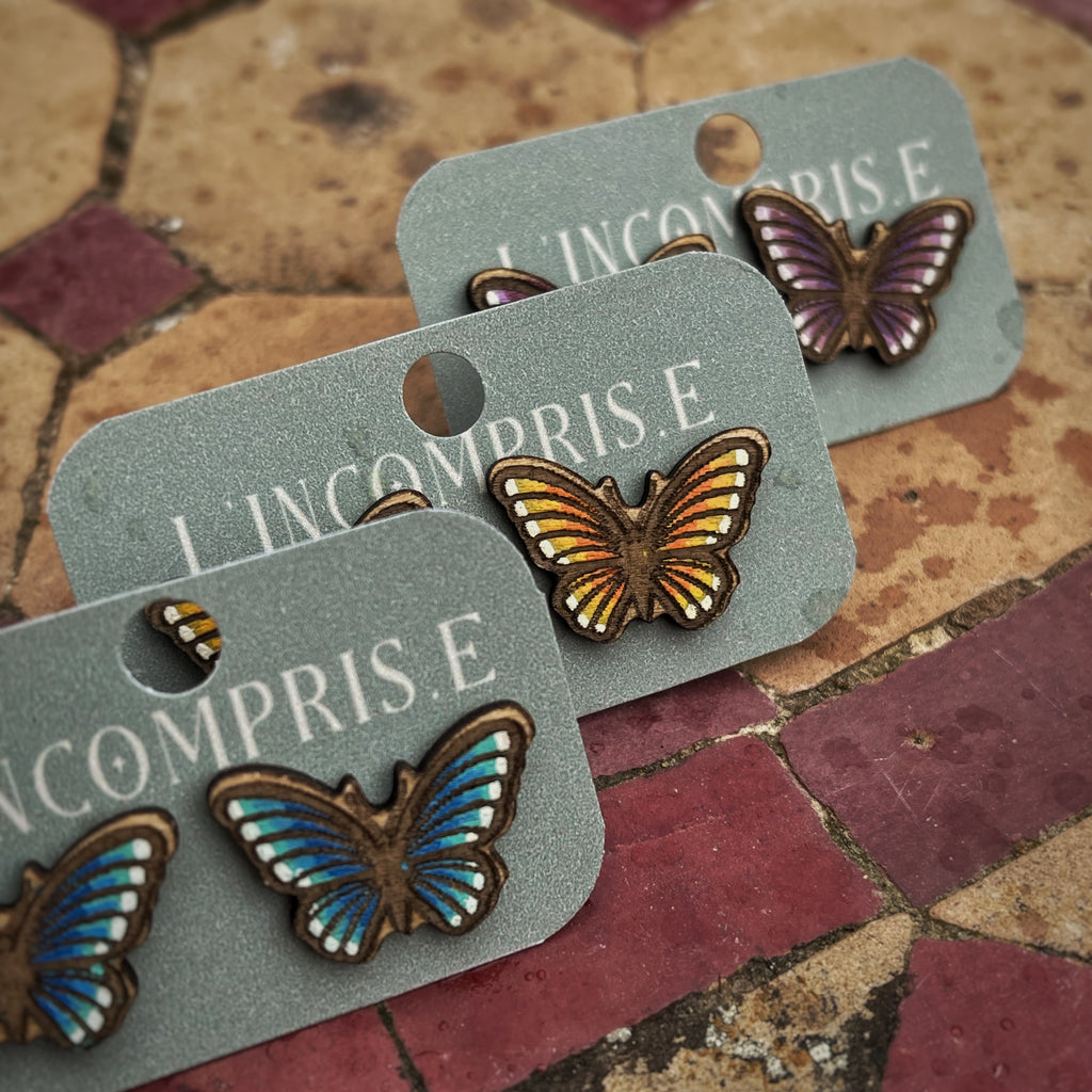 Boucles d’oreilles puces - Papillons bleus