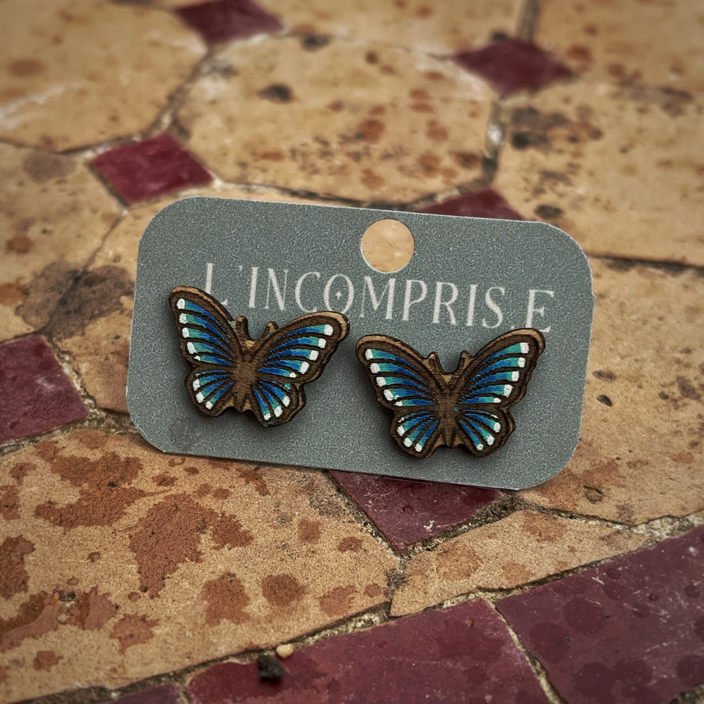 Boucles d’oreilles puces - Papillons bleus
