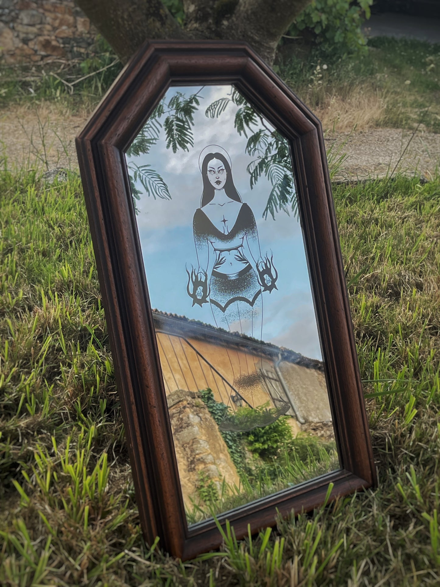 Miroir gravé - Sorcière