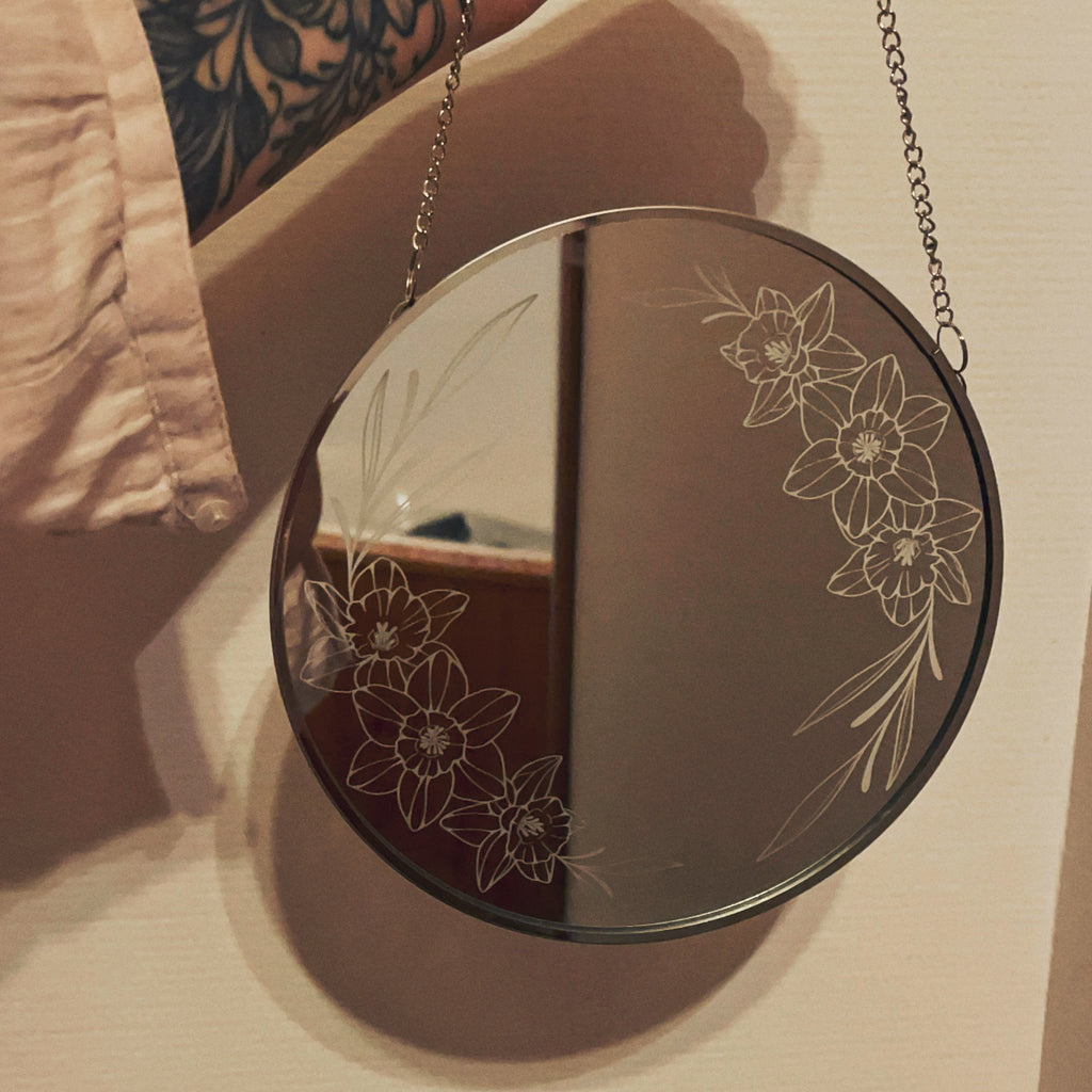 Miroir gravé - Jonquilles 