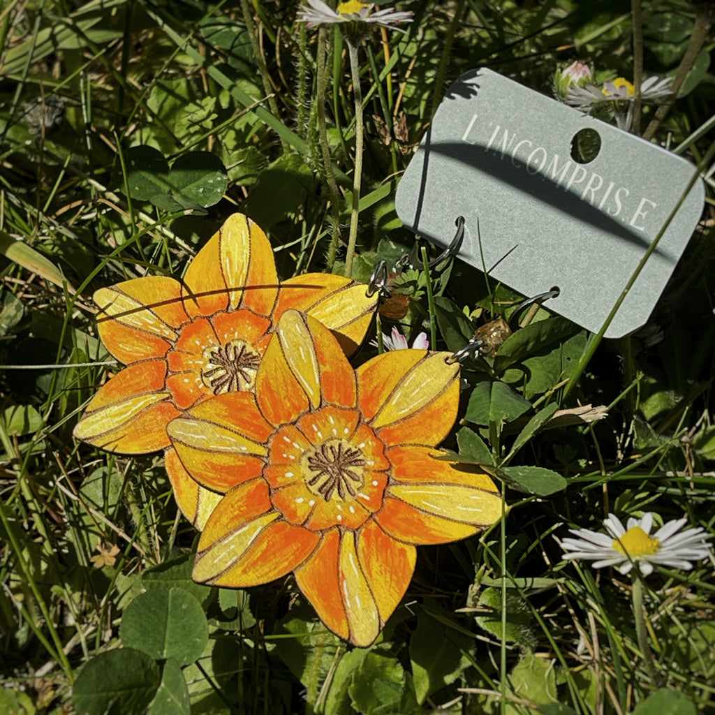 Boucles d’oreilles pendantes - Jonquilles et ambre