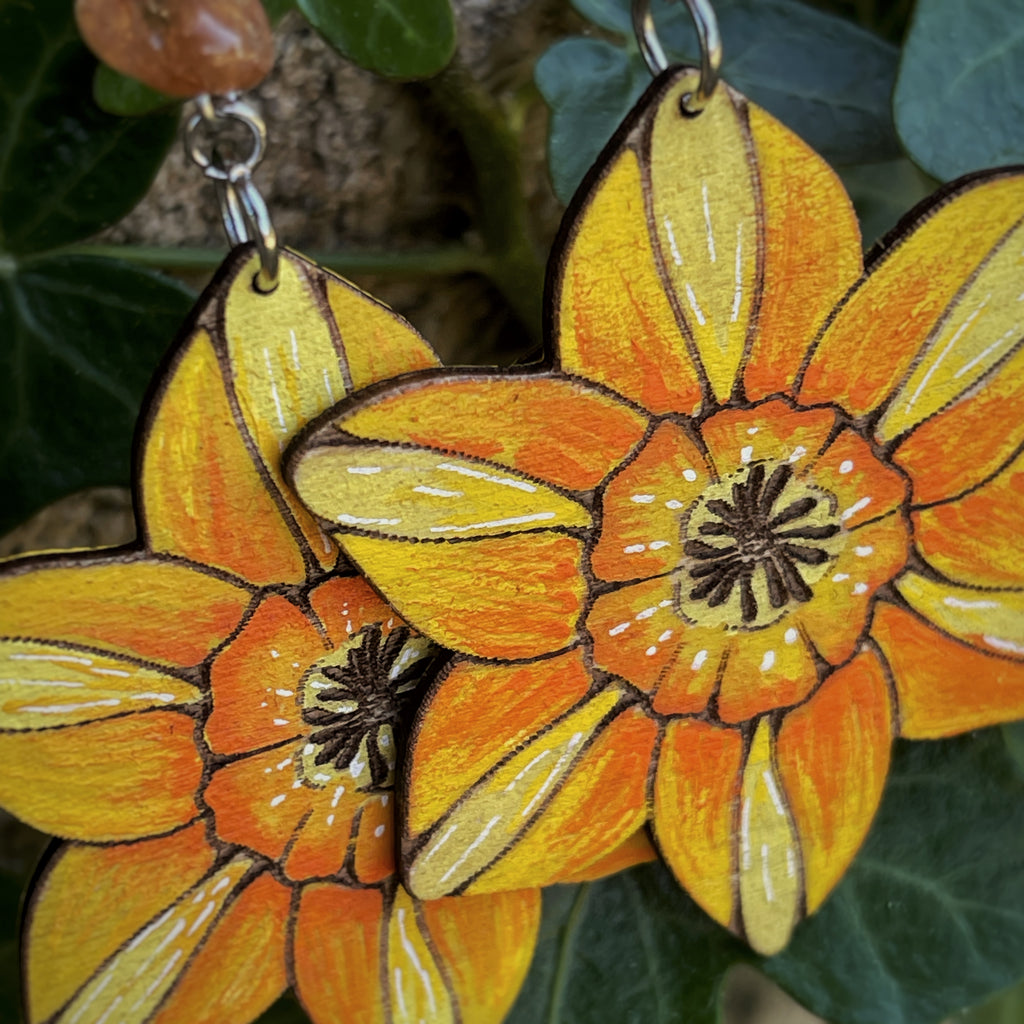 Boucles d’oreilles pendantes - Jonquilles et ambre