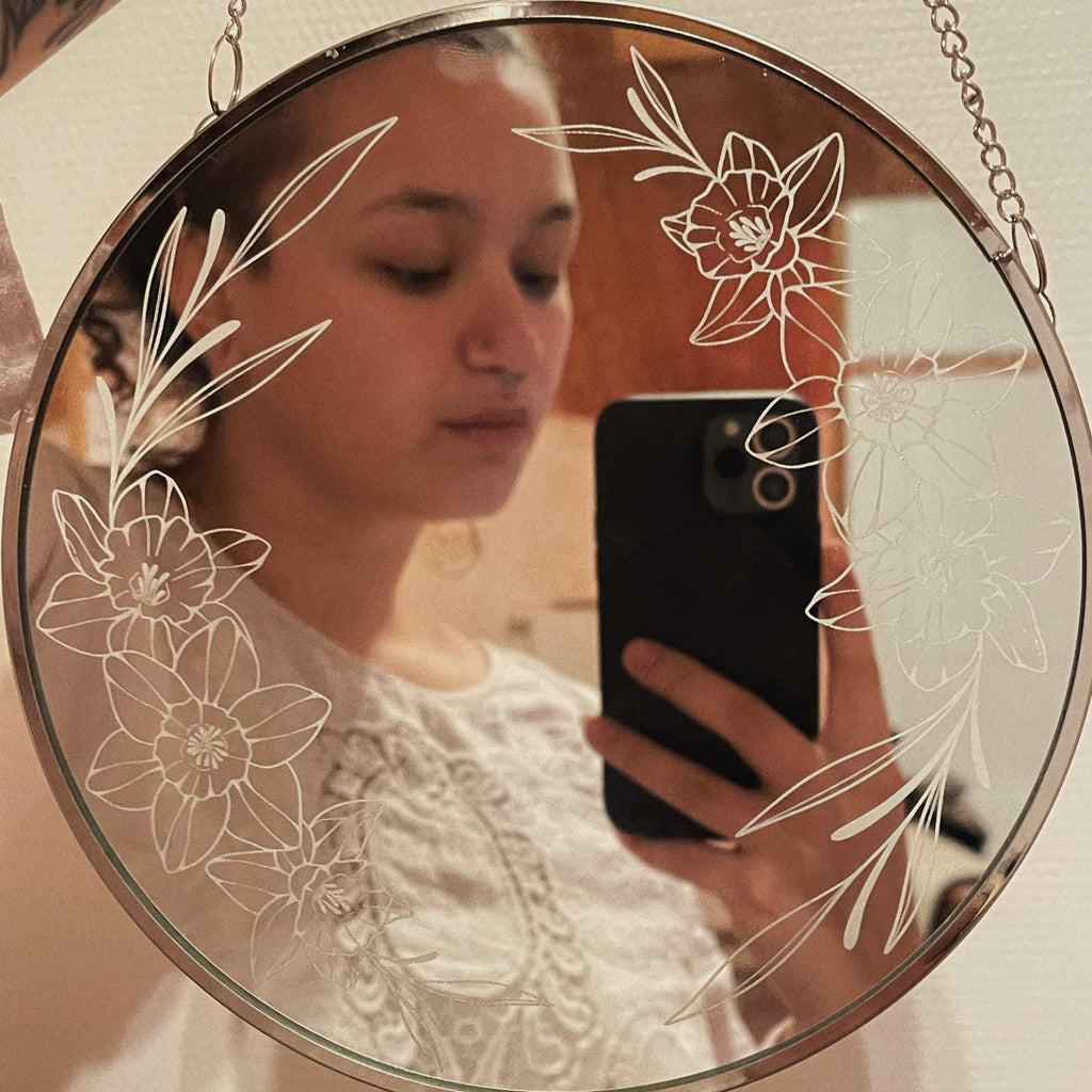 Miroir gravé - Jonquilles 